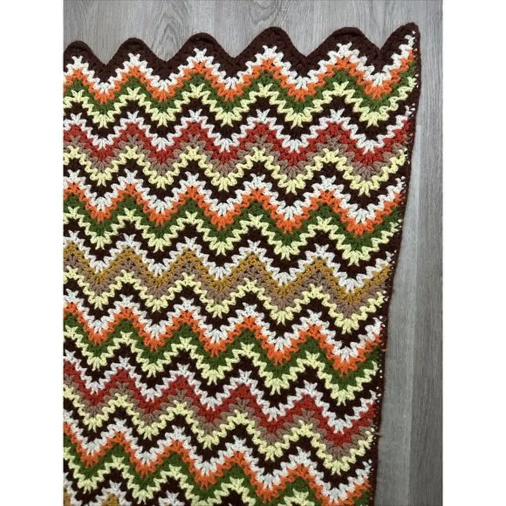 Vintage Crochet‎ Chevron Zig Zag Pattern Throw Blanket Afghan 69